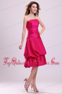 Hot Pink A-line StraplessDama Dress for Quinceanera with Knee-length