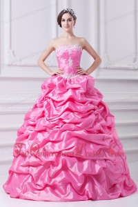 Pretty Rose Pink Strapless Appliques 2014 Quinceanera Dress with Appliques