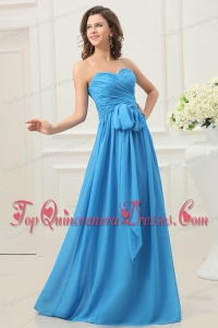 Sweetheart Empire Chiffon Ruche and Bowknot Dresses for Dama in Teal