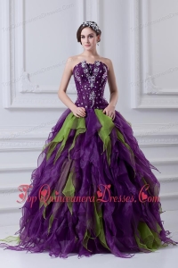 Uniques Multi-color Strapless Ball Gown Quinceanera Dress with Beading