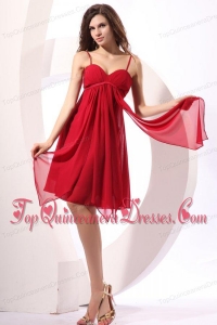 Empire Wine Red Ruching Chiffon Knee-length Dresses for Dama