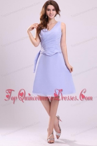 Lavender Chiffon Dama Dresses with A-line V-neck Knee-length