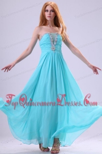 Aqua Blue Chiffon Strapless Empire Dama Dress for Quinceanera with Beading