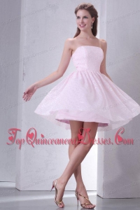 Baby Pink A-line Strapless Dresses for Dama with Mini-length