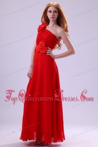 Discount Empire One Shoulder Red Ruching Chiffon Dama Dresses