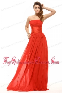 Empire Red Strapless Ruching Floor-length Dresses for Dama