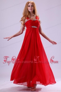 Red Empire Beading Straps Ankle-length Chiffon Dama Dress for Quinceanera