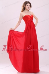 Red Empire Sweetheart Beading Floor length Chiffon Dresses for Dama