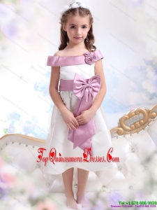 New Arrival Off The Shoulder White Little Girl Pageant Dresses with Flower and Bowknot