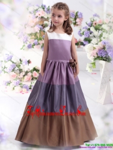 2015 New Arrival Multi Color Scoop Little Girl Pageant Dress with Bownot