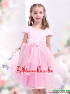 New Arrival Bownot and Appliques 2015 Little Girl Pageant Dresses in Rose Pink