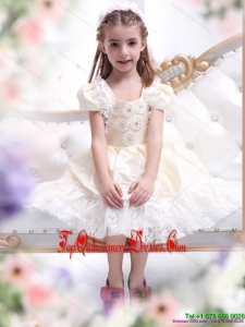 New Arrival Champagne Little Girl Pageant Dress with Hand Made Flower and Lace