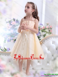 New Arrival Champagne Spaghetti Straps Little Girl Pageant Dresses with Waistband and Hand Made Flower