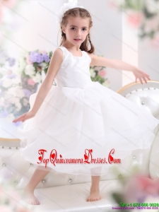 New Arrival Scoop White Bownot A Line Little Girl Pageant Dresses for 2015