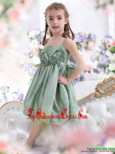 New Arrival Spaghetti Straps Little Girl Pageant Dress with Waistband and Hand Made Flower