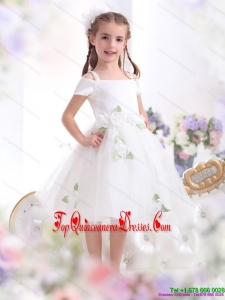 New Arrival Spaghetti Straps White 2015 Little Girl Pageant Dress with Hand Made Flowers