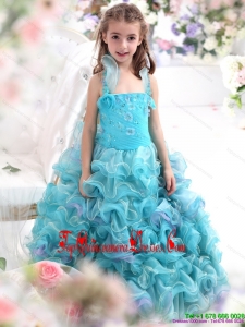 New Arrival Straps Appliques and Ruffled Layers Pageant Dresses for Kids in Aqua Blue