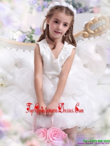 New Arrival White Appliques Scoop Little Girl Pageant Dress for 2015