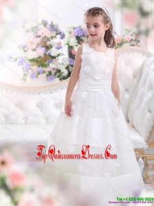 New Arrival White Scoop Flower Girl Dress with Appliques