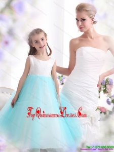 New Arrival White and Baby Blue Scoop Little Girl Pageant Dress for 2015