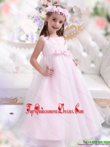 Scoop Appliques and Bownot New Arrival Pageant Dresses for Girl in Baby Pink