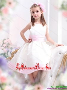 White Scoop New Arrival Little Girl Pageant Dress with Light Pink Bownot