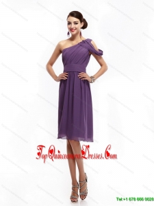 2015 Fashionable One Shoulder Dark Purple Damas Dresses with Ruching