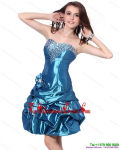 Gorgeous Beading Strapless Prom Dresses with Pick Ups and Hand Made Flower