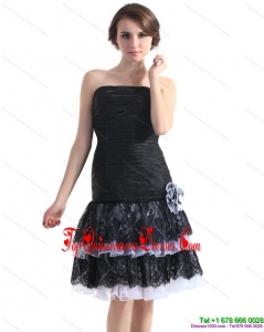 Gorgeous Black Short Prom Dresses with Ruching and Hand Made Flower