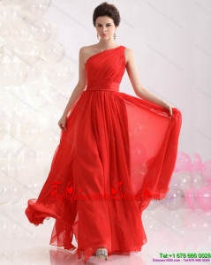 Gorgeous New Style Ruching Red One Shoulder Prom Dresses for 2015
