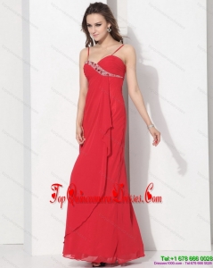 Gorgeous Red Spaghetti Straps Prom Dresses with Ruching and Beading
