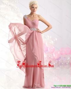 One Shoulder Gorgeous Prom Dresses with Hand Made Flowers and Ruching