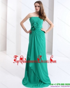 Gorgeous 2015 New Style Strapless Prom Dress with Hand Made Flowers and Ruching