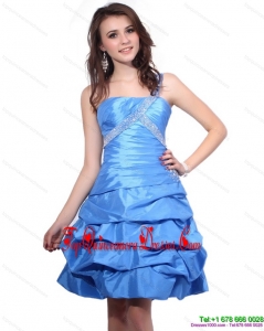 Gorgeous One Shoulder Baby Blue Prom Dresses with Pick Ups and Beading