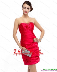 Gorgeous Red Strapless 2015 Prom Dresses with Ruching and Beading