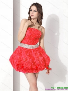 Gorgeous Strapless Short Prom Dresses with Rolling Flowers and Beading