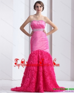 2015 Gorgeous Strapless Prom Dress with Ruching and Beading