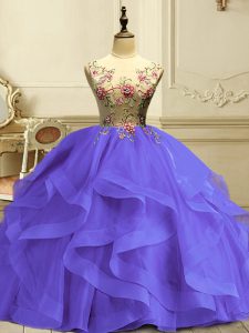 Customized Appliques and Ruffles Quinceanera Dresses Lavender Lace Up Sleeveless Floor Length