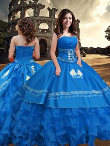 Top Selling Floor Length Ball Gowns Sleeveless Blue Quinceanera Dress Zipper