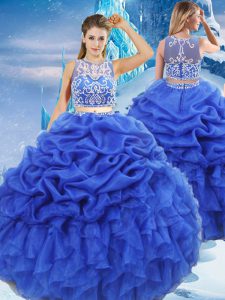 Customized Floor Length Royal Blue 15 Quinceanera Dress Scoop Sleeveless Zipper