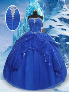 Royal Blue Sleeveless Tulle Lace Up Quinceanera Dresses for Military Ball and Sweet 16 and Quinceanera