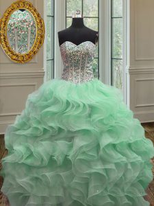 Dazzling Apple Green Sweetheart Lace Up Ruffles Vestidos de Quinceanera Sleeveless