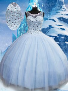 Tulle Sleeveless Floor Length 15th Birthday Dress and Beading