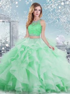 Fine Apple Green Sleeveless Organza Clasp Handle Sweet 16 Quinceanera Dress for Military Ball and Sweet 16 and Quinceanera