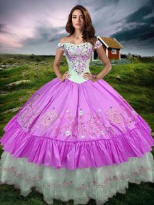 Noble Floor Length Lilac Ball Gown Prom Dress Off The Shoulder Sleeveless Lace Up