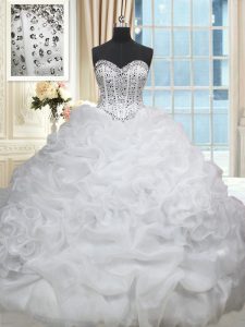 Sweetheart Sleeveless Organza Ball Gown Prom Dress Beading and Pick Ups Brush Train Lace Up