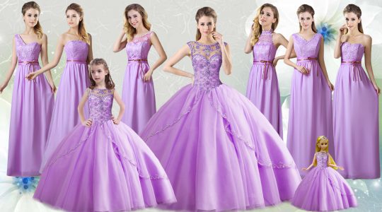 Fashionable Lilac Sleeveless Tulle Lace Up Sweet 16 Quinceanera Dress for Military Ball and Sweet 16 and Quinceanera