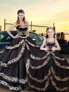 Gorgeous Sleeveless Floor Length Embroidery and Ruffled Layers Lace Up Quinceanera Gowns with Black