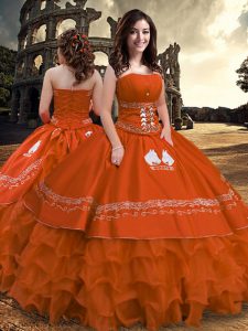 Custom Fit Floor Length Rust Red Quinceanera Gown Strapless Sleeveless Zipper