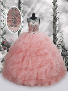 Flare Floor Length Ball Gowns Sleeveless Baby Pink Quinceanera Dresses Lace Up